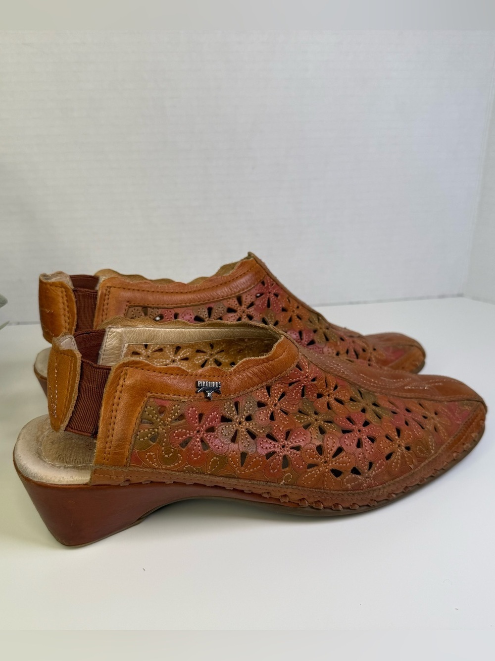 Pikolinos Romana Multitone Floral Leather Cut Out Brown Slip On Mules Size 38 - Picture 9 of 16